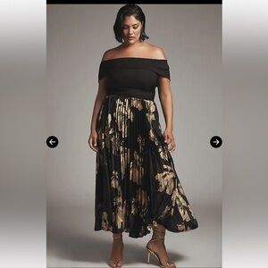 HUTCH 
Off-The-Shoulder Twofer Midi Dress -‎ Black Exploded Floral 24W